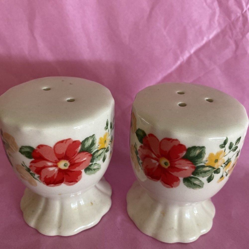 Vintage English Farmhouse salt and pepper shakers roses cottage MCM​
